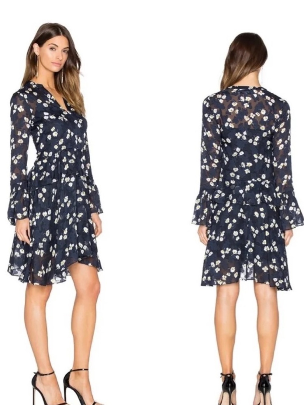 Derek Lam Bell Sleeve Dress  Midnight Multi Floral 4
